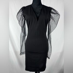 NWT Daylight Lace Sleeve V Neck Black Mini Dress